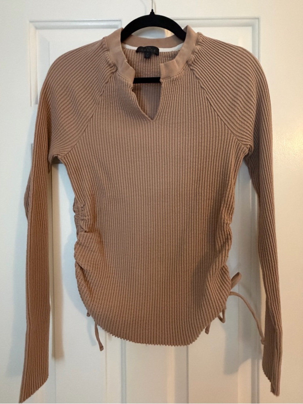 Side-Ruched Long Sleeve Tee in Taupe by ASTR the Label